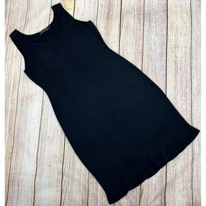 Peruvian Connection Tank Knit Sweater Dress MP Black Sleeveless Midi Flutter Hem